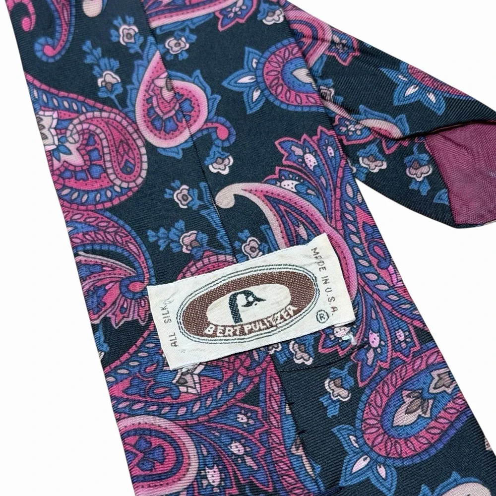VTG Bert Pulitzer‎ Mens Multicolor Paisley Floral Silk Ancient Madder Neck Tie